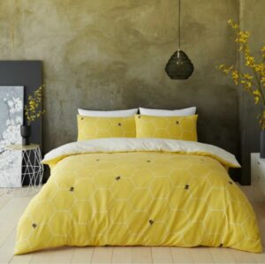Bee Happy Duvet Cover and Pillowcase Set - Ochre