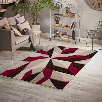 Carved Rug Contemporary - Beige Red