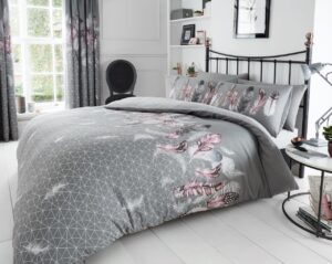 Feathers Duvet Cover and Pillowcase Set - Grey