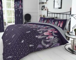 Feathers Duvet Cover and Pillowcase Set - Purple