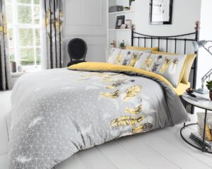 Feathers Duvet Cover and Pillowcase Set - Yellow