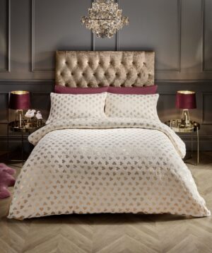 Heart Foil Duvet Cover and Pillowcase Set - Cream