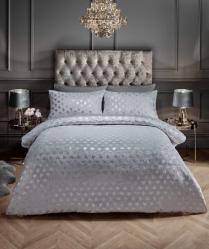 Heart Foil Duvet Cover and Pillowcase Set - Grey