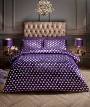 Heart Foil Duvet Cover and Pillowcase Set - Purple