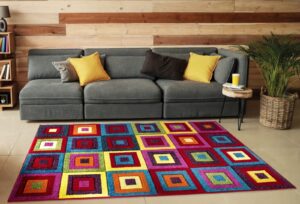 Carved Rug Multi - Squares Bright