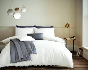 Pom Pom Duvet Cover and Pillowcase Set - White