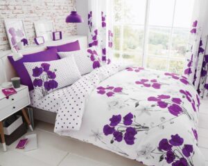 Poppy Duvet Cover and Pillowcase Set - Aubergine