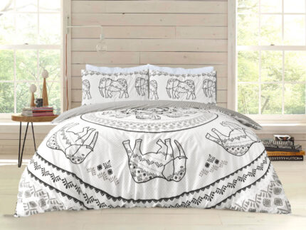 Reversible Polycotton Tribal Elephant Duvet Cover and Pillowcase Set ? Natural