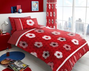Kids Duvet Cover and Pillowcase Set - Football Goals - Red