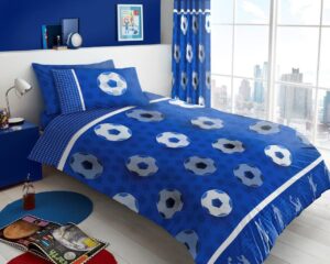 Kids Duvet Cover and Pillowcase Set - Football Goals - Blue