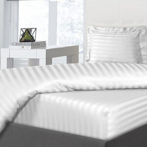 100% Cotton Hotel Quality Satin Stripe Cosy Breathable Extra Deep Bedsheet or Pillowcase Pair - White