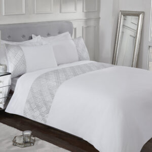 3D Geo Luxury Lurex Jacquard Cuff Panel Duvet Cover With Pillowcases - White