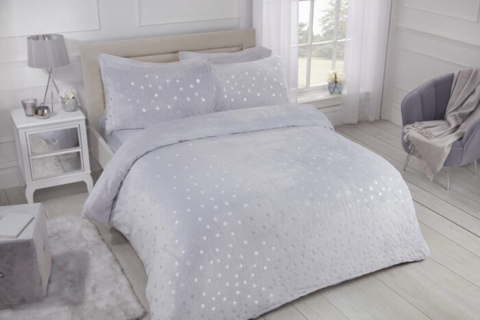 polka dot foil fleece bedding set