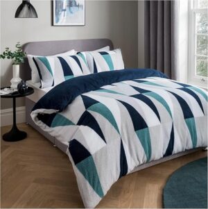 Luxurious GEO Triangle Fleece Duvet Cover with Pillowcases - Navy