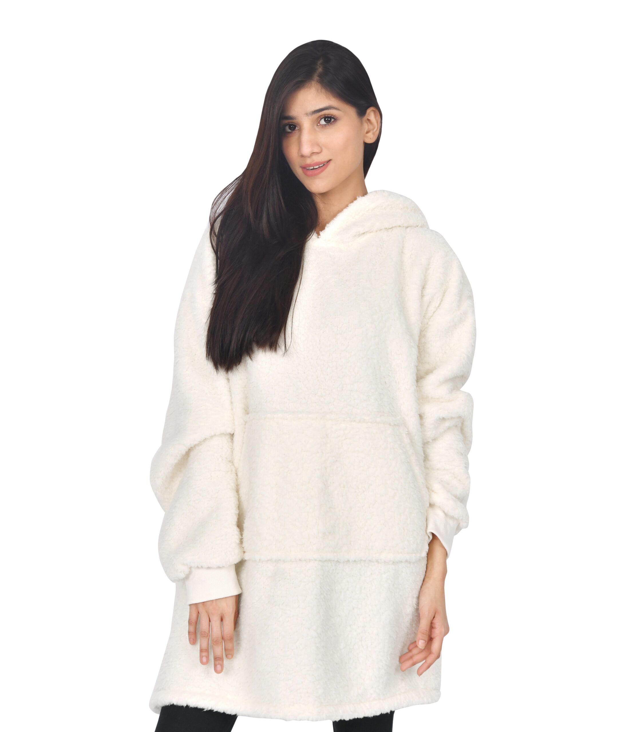 1728KLTOP1208 CREAM 1 Borg Blanket Hoodie