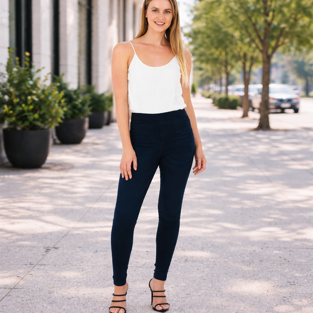 Bright smile on city sidewalk