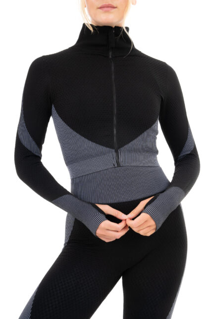 Women's Zipper Jacket with Thumb Hole - Black