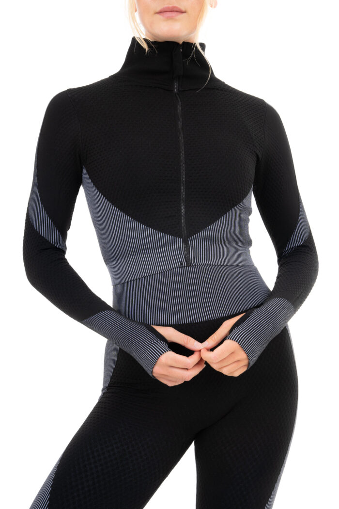 Women's Zipper Jacket with Thumb Hole - Black