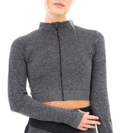 Women's Seamless Ribbed Marl Jacket - Black