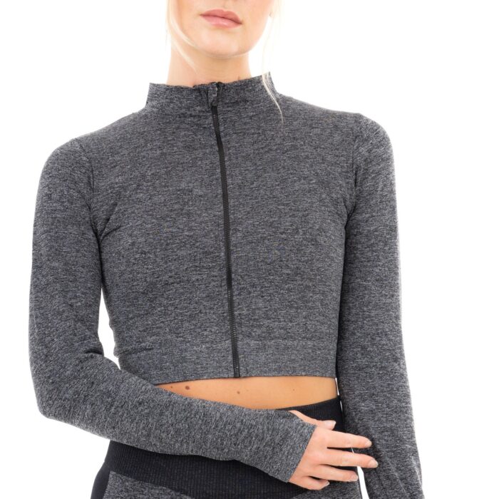 Women's Seamless Ribbed Marl Jacket - Black