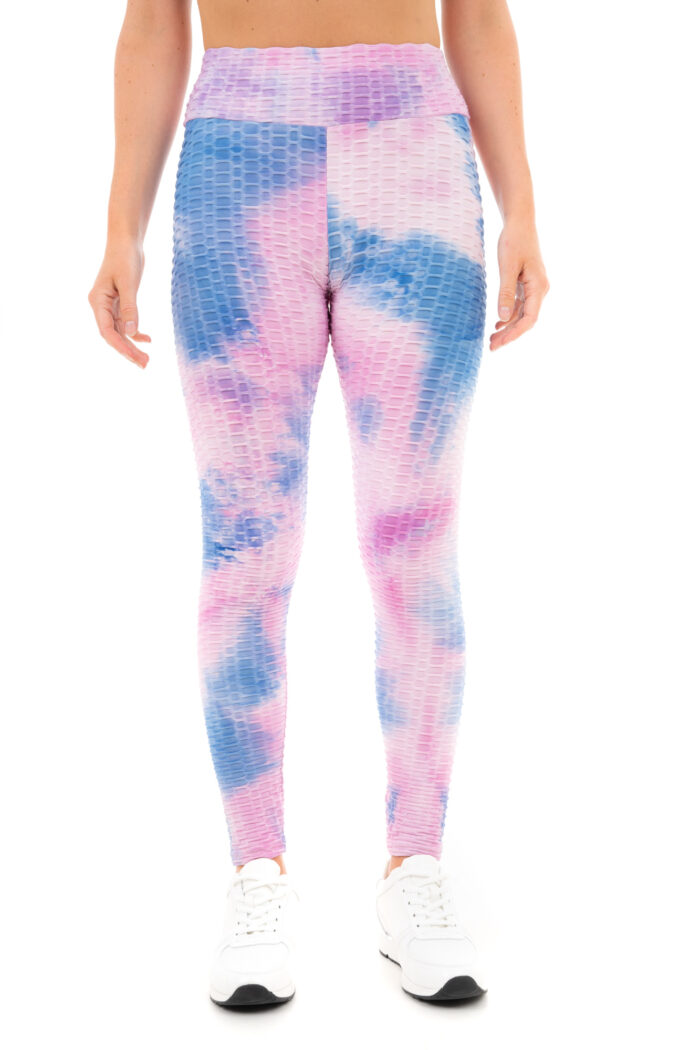 Women's High Rise Tie Dye Honeycomb Waffle Leggings - Pink