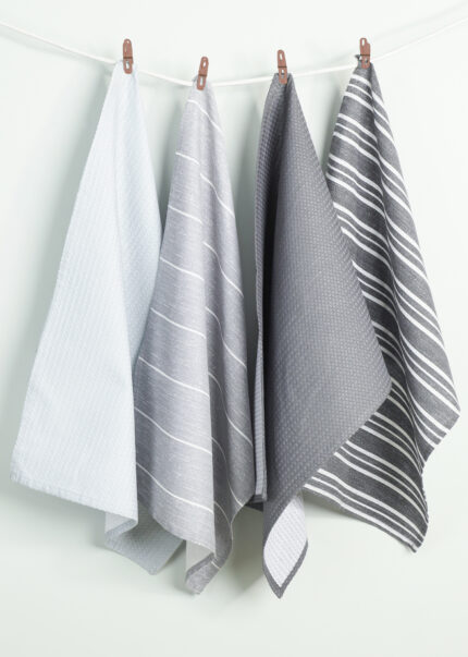 Textured Stripe Printed & Waffle Tea Towels - Pack of 4 (46X65CM)