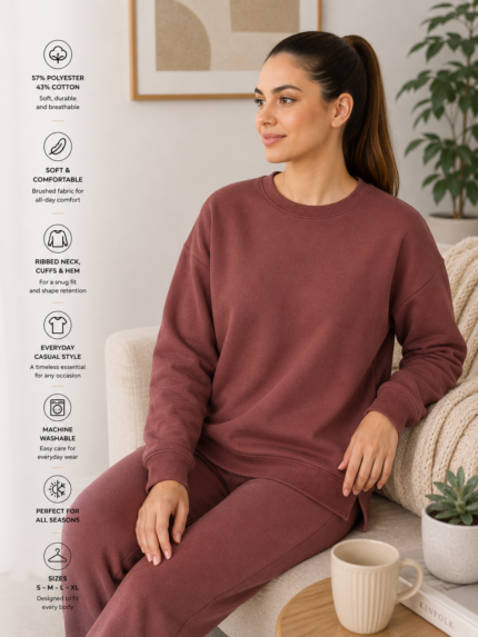 Ladies Longline Crewneck Sweatshirt – Chocolate