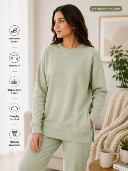 Ladies Longline Crewneck Sweatshirt – Sage