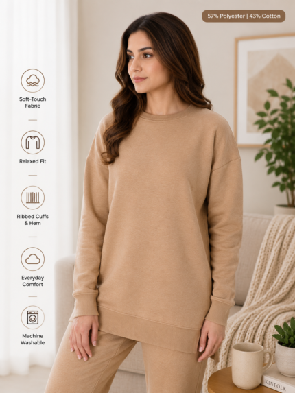 Ladies Longline Crewneck Sweatshirt – Toffee