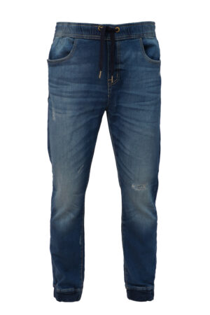 Men's Elasticated Denim Joggers with Drawcord & Classic Pockets - Mid Wash