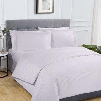 Luxury Super Soft Easy Care Sateen Stripe Complete Bedding Set - White
