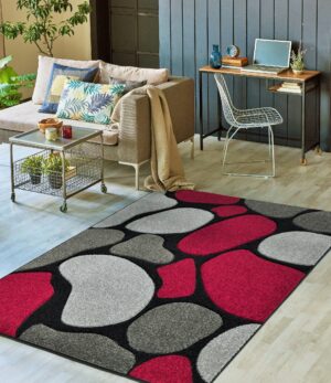 Stone Carved Rug - Black Red