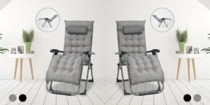 Zero Gravity Chair with Cushion & Pillow - Pair - Grey