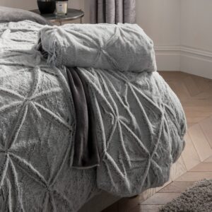 Rouched Faux Fur Throw - Grey