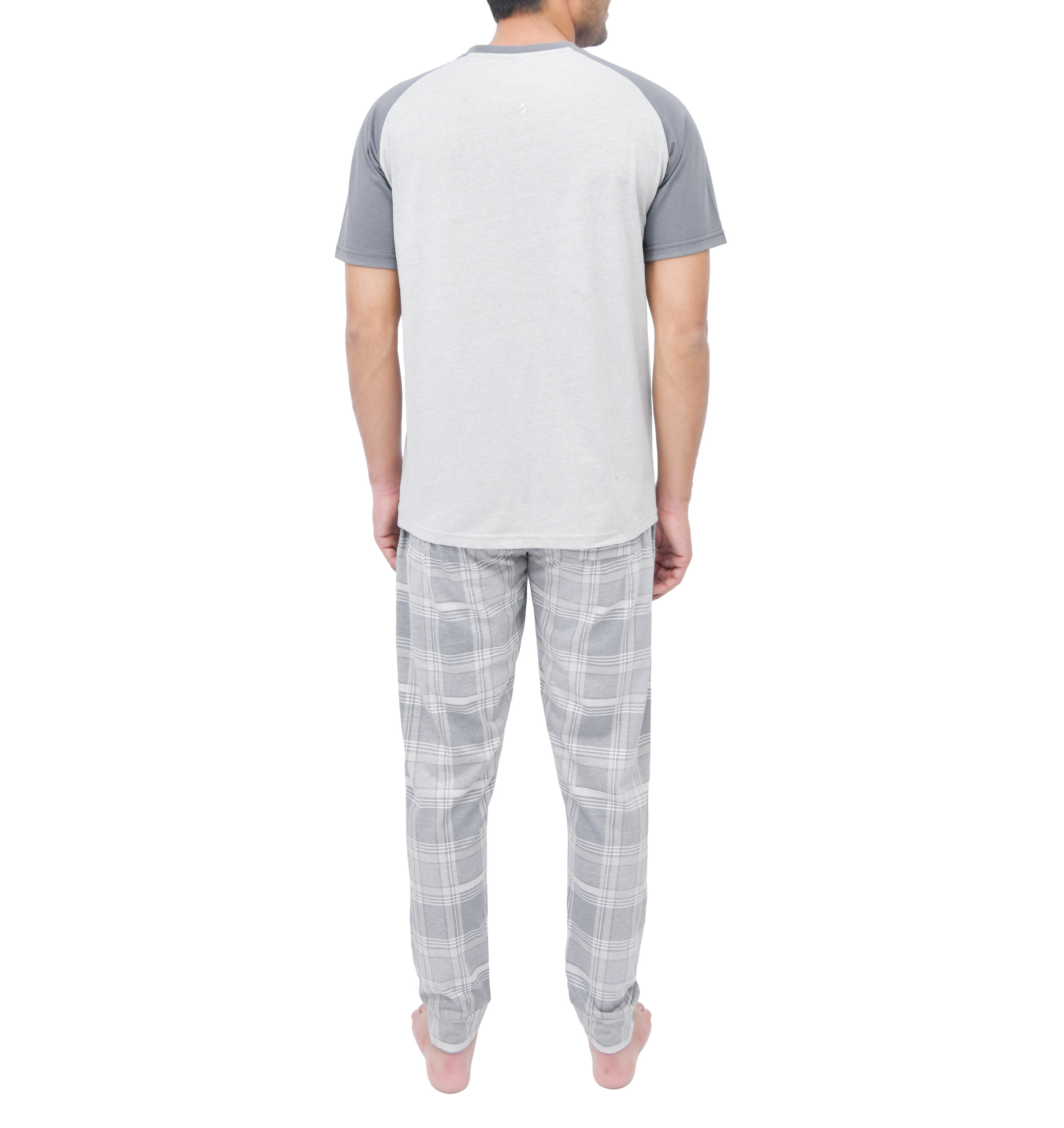 1728KMSET1142 MENS RAGLAN SS CHECK CUFFED PANT SET GREY (6)