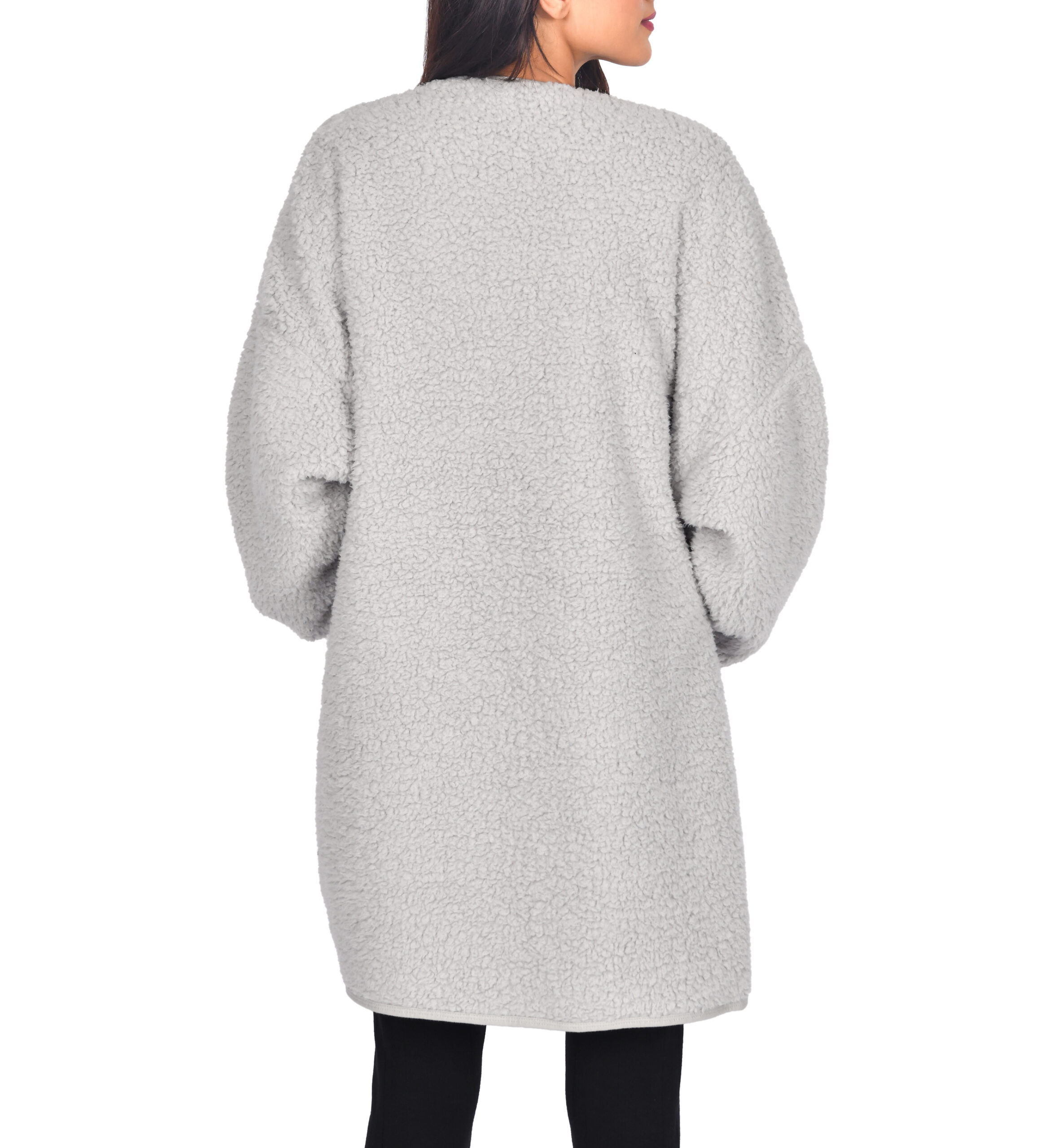 1728KLTOP1242 TEDDY FLEECE BORG LONG CARDIGAN LIGHT GREY (3)