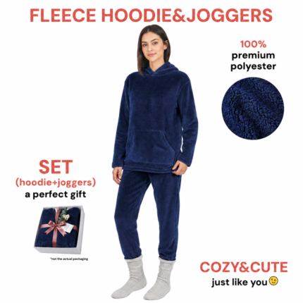 Ladies Fleece Hoodie & Jogger Set – Navy