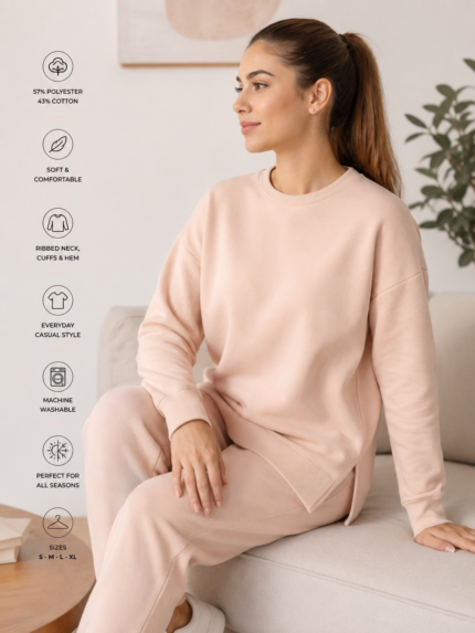 Ladies Longline Crewneck Sweatshirt – Blush