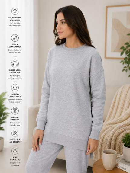 Ladies Longline Crewneck Sweatshirt – Grey
