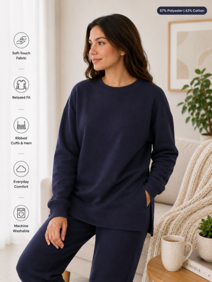 Ladies Longline Crewneck Sweatshirt – Navy