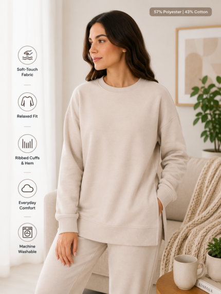 Ladies Longline Crewneck Sweatshirt – Stone