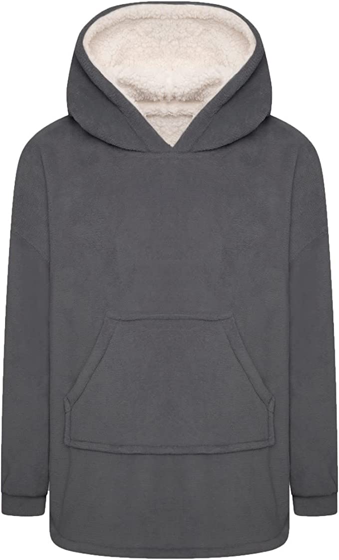 Kids Blanket Hoodie - Dark Grey Coral
