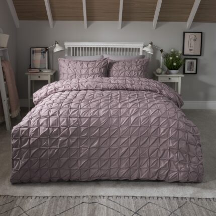 Rouched Pleat Duvet Cover With Pillowcases - Mauve