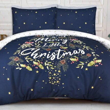 Merry Christmas Sparkle Tree Duvet Cover With Pillowcases - Navy