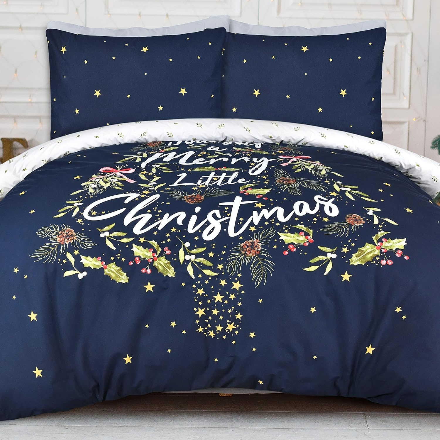 91EZI26wIsL._AC_SL1500_ Merry Christmas Sparkle Tree Duvet Cover With Pillowcases - Navy