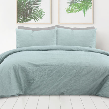 Pure Cotton Plain Dye Duvet Cover With Pillowcases - Sage