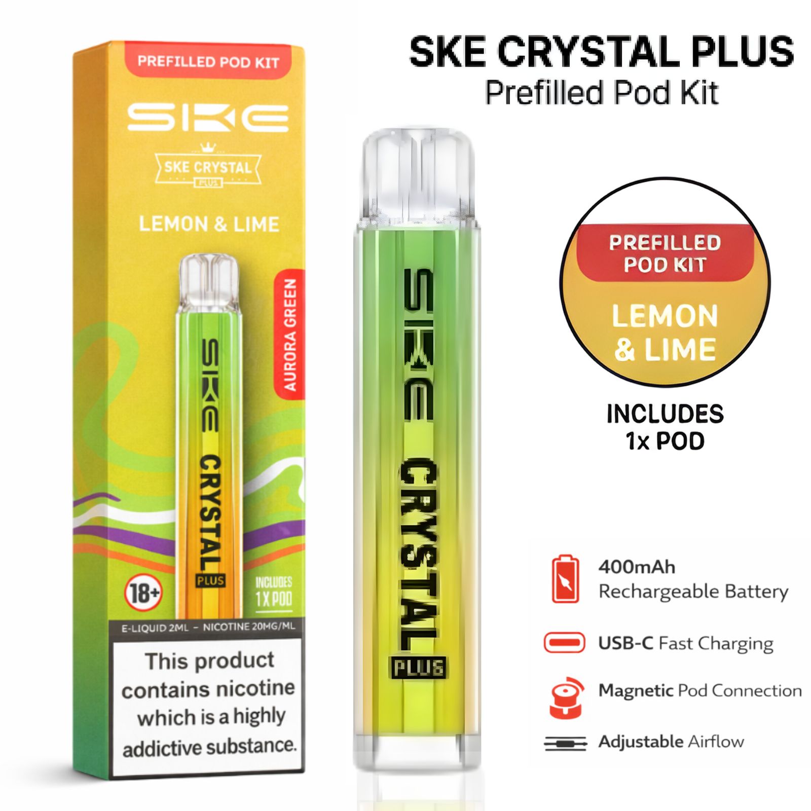 Main Image Lemon Lime SKE Crystal Plus Prefilled POD Kit - Lemon & Lime