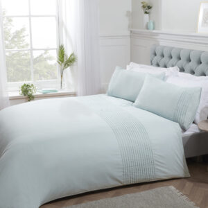 Polycotton Pintuck Duvet Cover With Pillowcases - Duck Egg