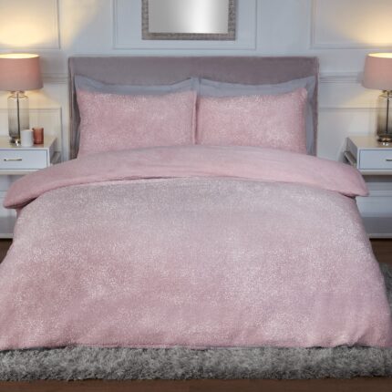 Sparkle Teddy Fleece Duvet Cover With Pillowcases - Blush