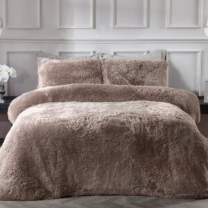 Teddy Long Pile Faux Fur Duvet Cover with Pillowcases - Mink